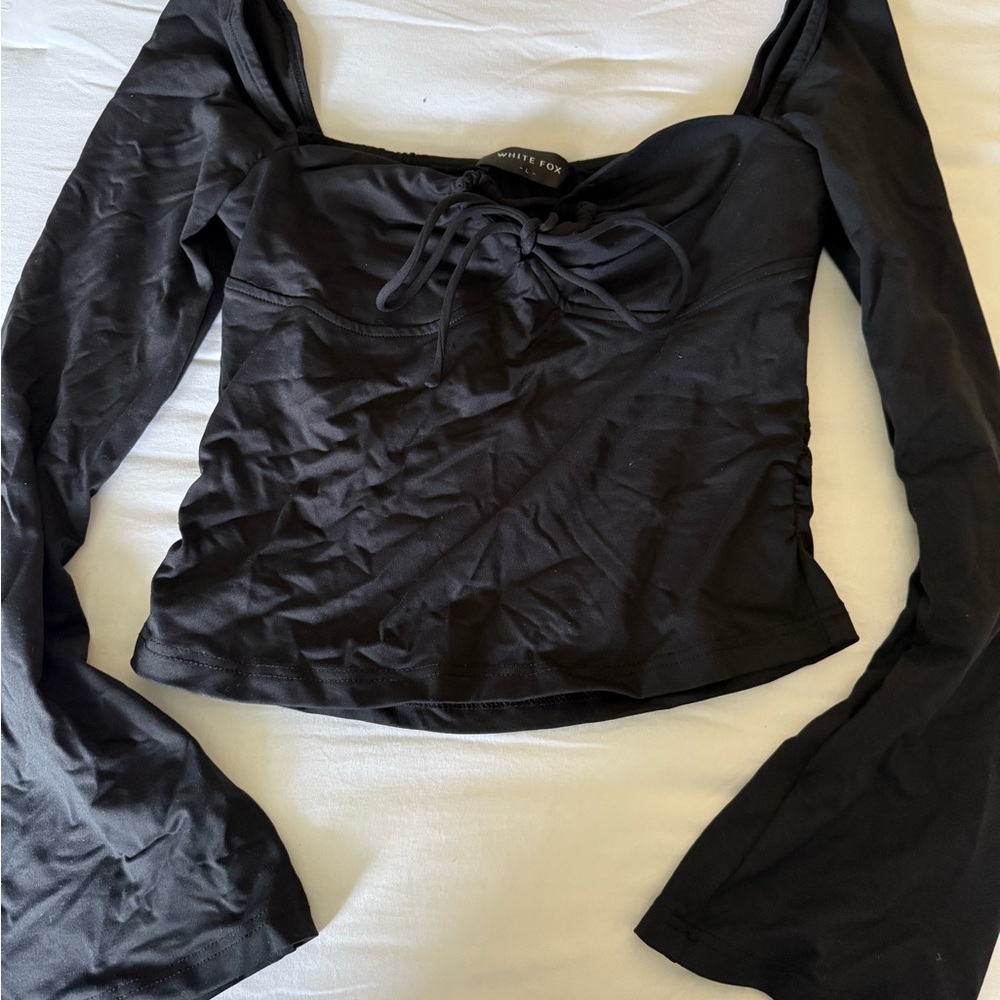 White Fox Black Long Sleeve Top